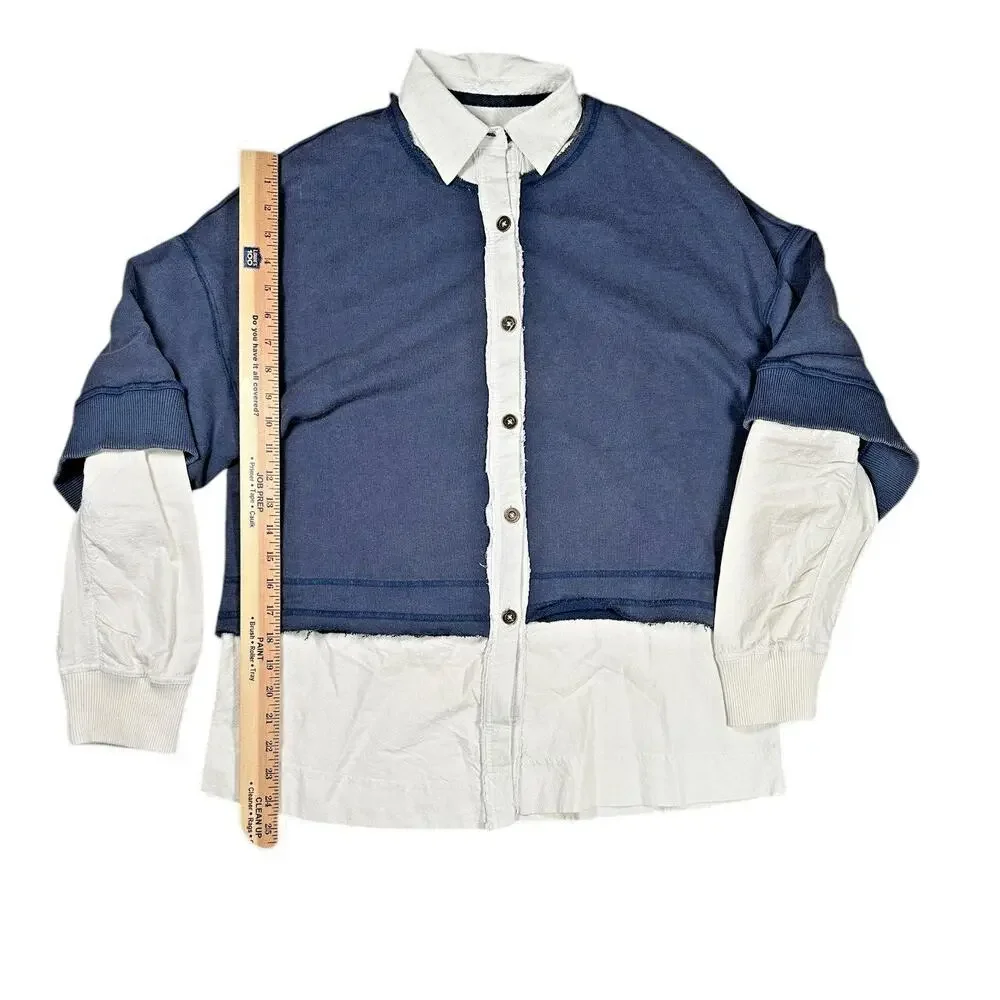 Free People We The Free Rebel Rebel Twofer Shirt Jacket XS Blue Layered Cardigan